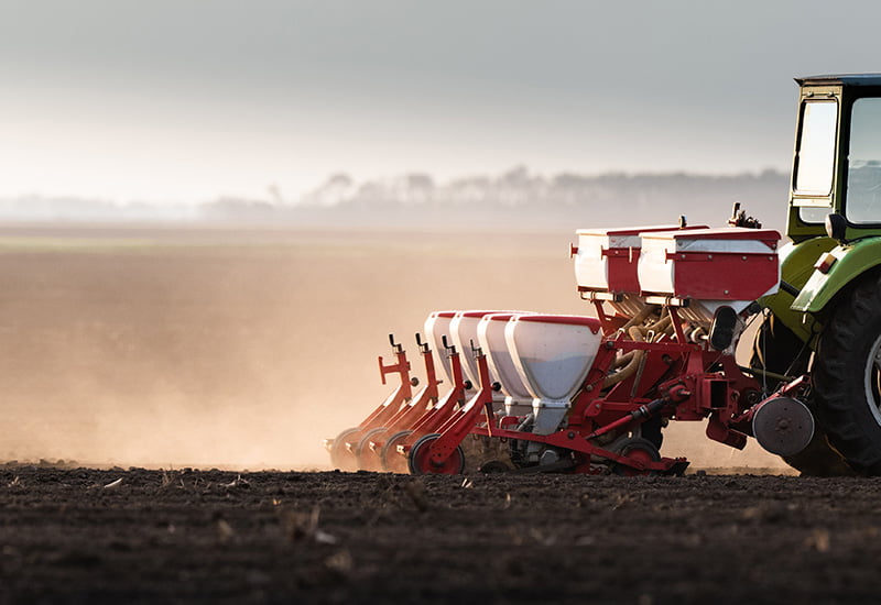 drilling machine in a field sowing seeds